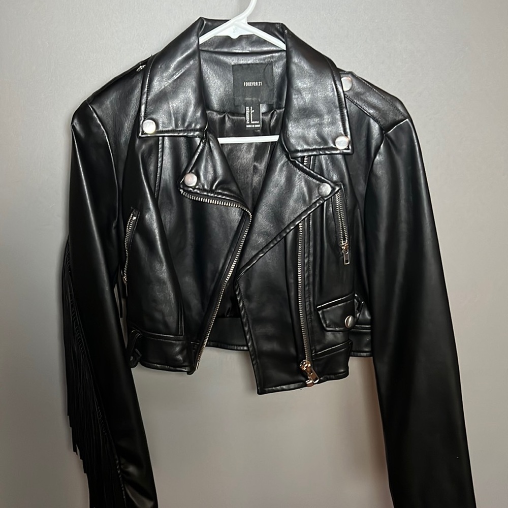 Black Leather Fringe Jacket